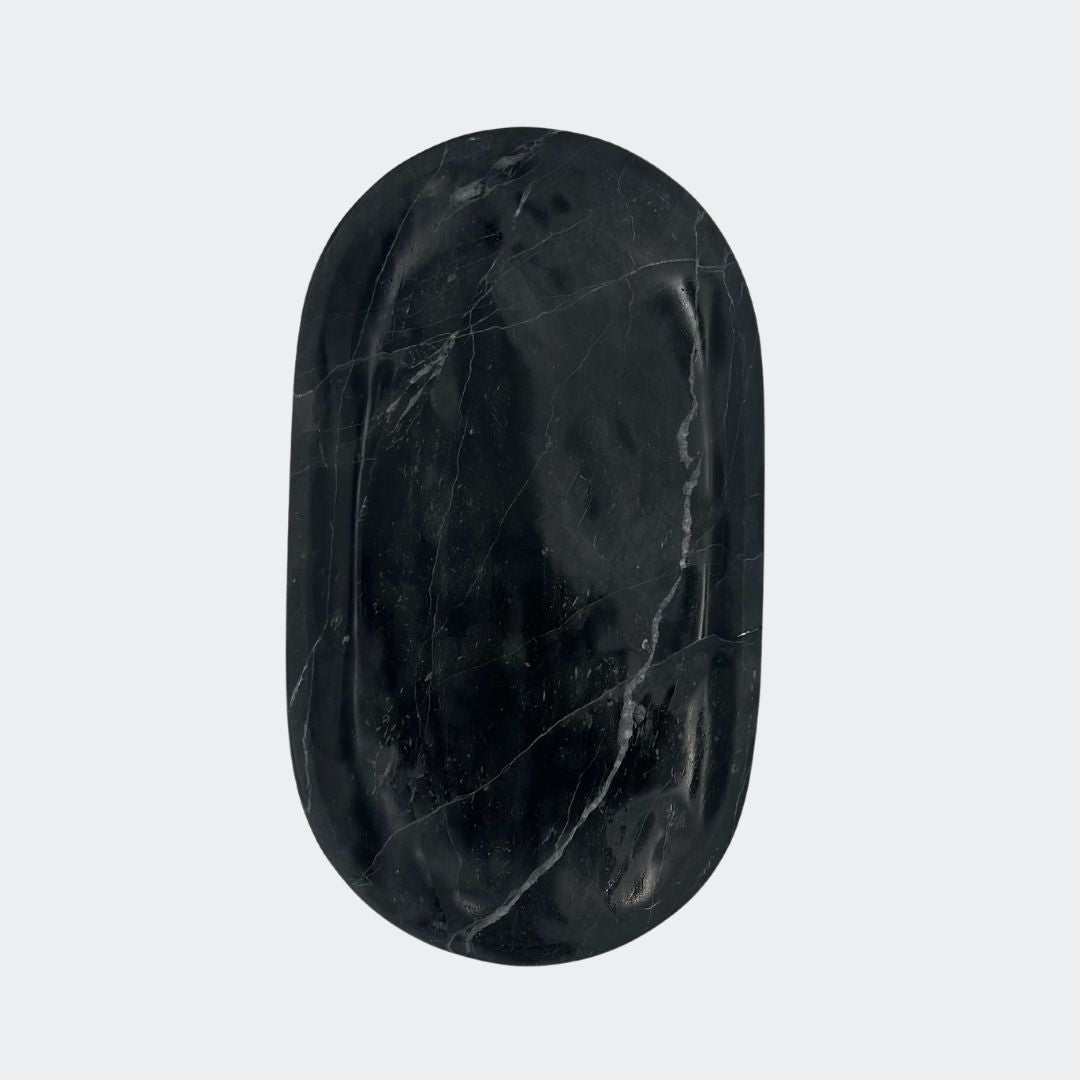 Charola de Mármol Negro Ovalada